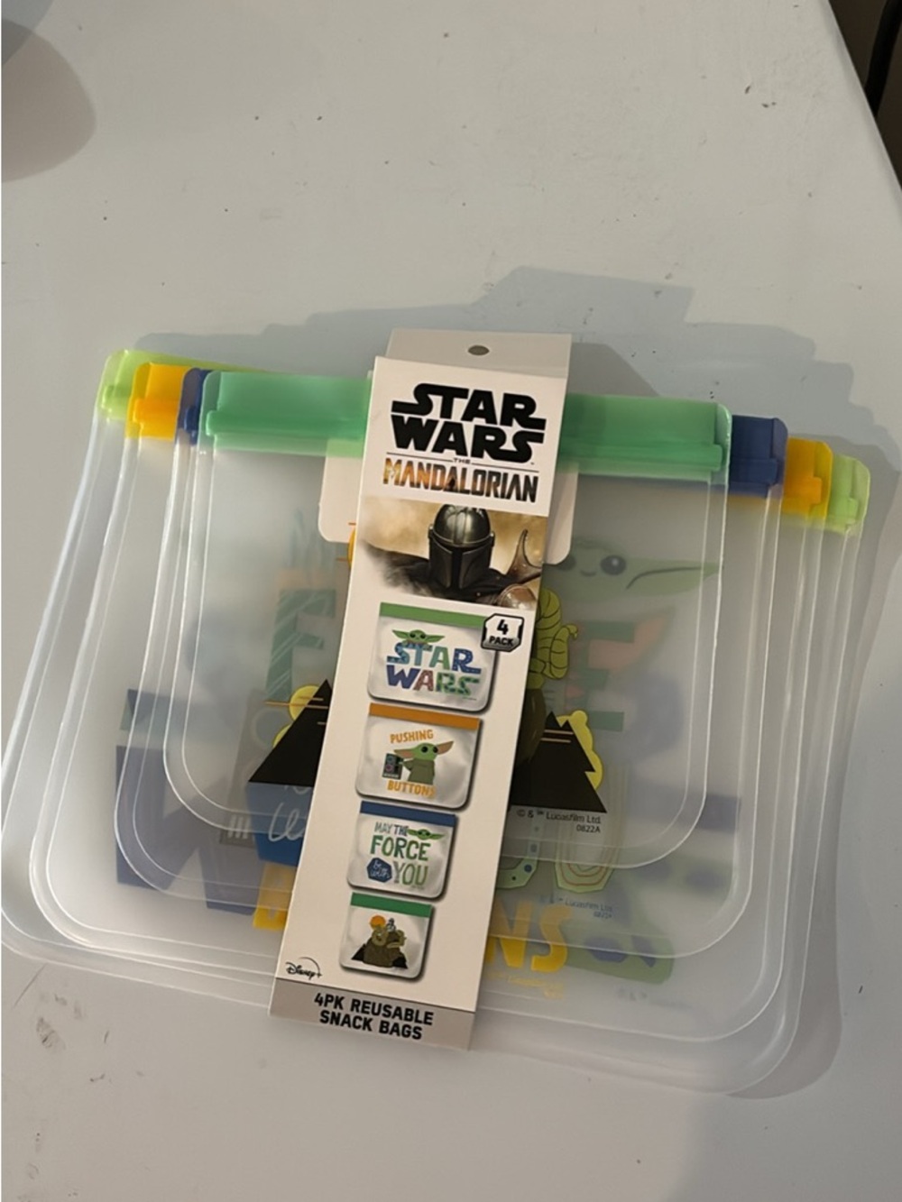 Star Wars Mandalorian Reusable Snack Bags with Green, Blue, Yellow Tabs